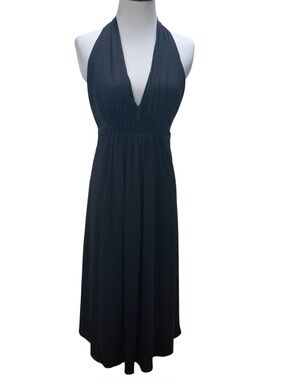 BCBGMAXAZRIA Vintage Black Halter Backless Stretch Knit Maxi Dress Size S BCBG